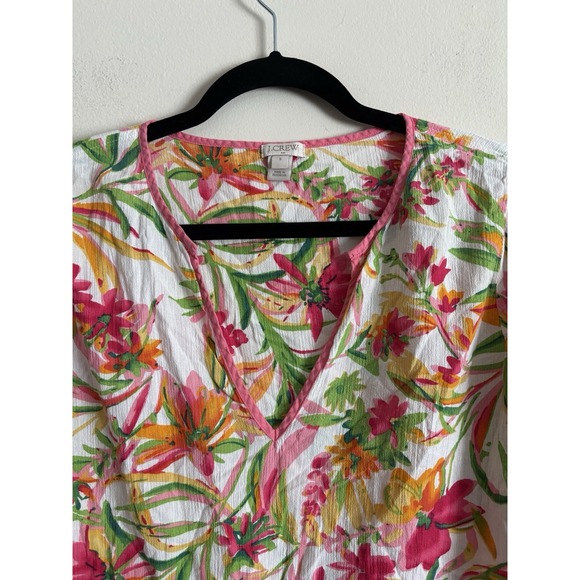 J Crew Tissue Tunic Tropical‎ Floral Vacation Cotton Pink Green Small 6 Beach - Picture 2 of 6